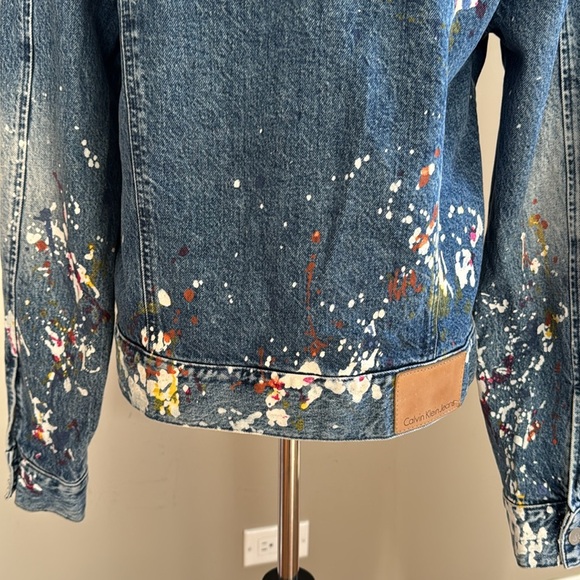 Calvin Klein Jeans Cotton Paint Splatter Colorful Denim Jacket Size S - Picture 10 of 16